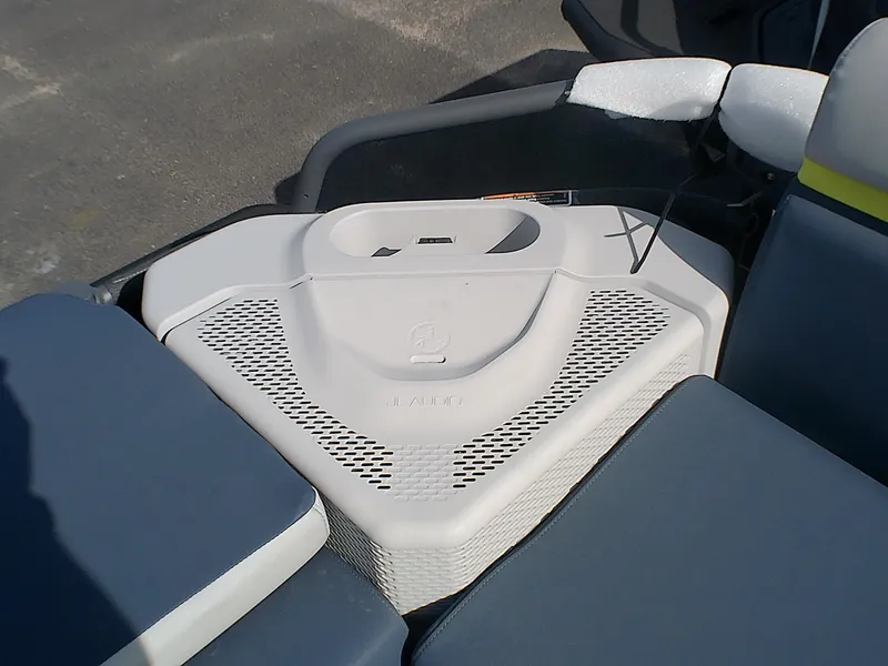 Slide: The Image of 2025 Sea-Doo 55SL interior detail showcasing seating and storage compartment. - 12