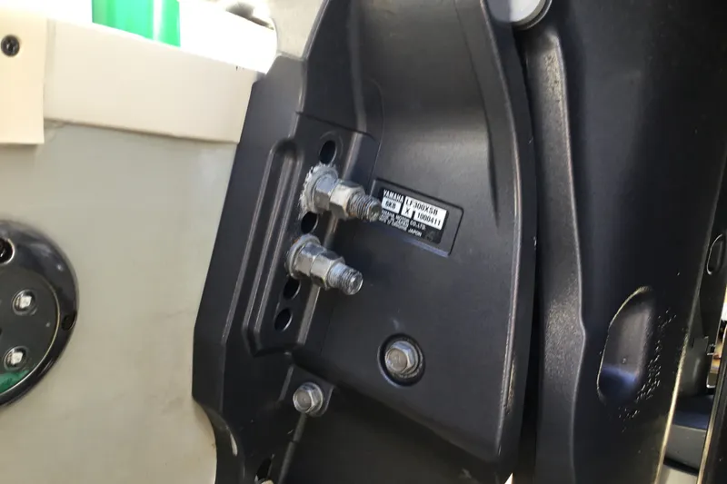Slide: The Image of Close-up of a 2022 Grady-White Freedom 325 boat engine mount. - 77