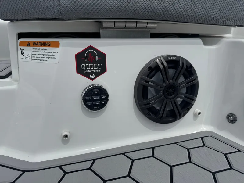 Slide: The Image of 2020 Scarab 255 Open ID boat audio system with speaker and control panel. - 8