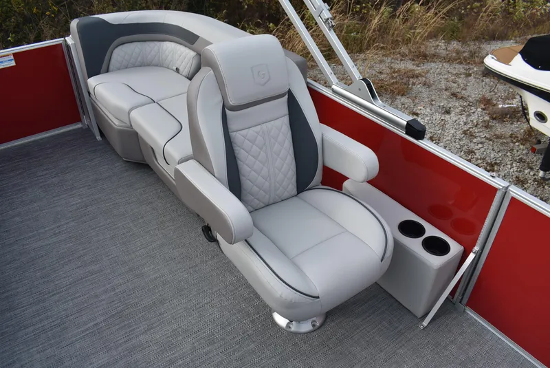 Slide: The Image of Luxurious seating on 2025 Godfrey Sweetwater 2086 SB pontoon boat with cup holders. - 13