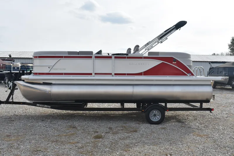Slide: The Image of 2025 Godfrey Sweetwater 2086 SB pontoon boat on trailer, side view. - 7