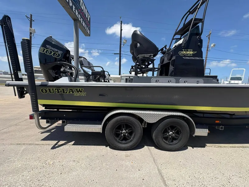 Slide: The Image of 2022 JH Performance Outlaw 250 boat on trailer, featuring powerful engine and sleek design. - 23