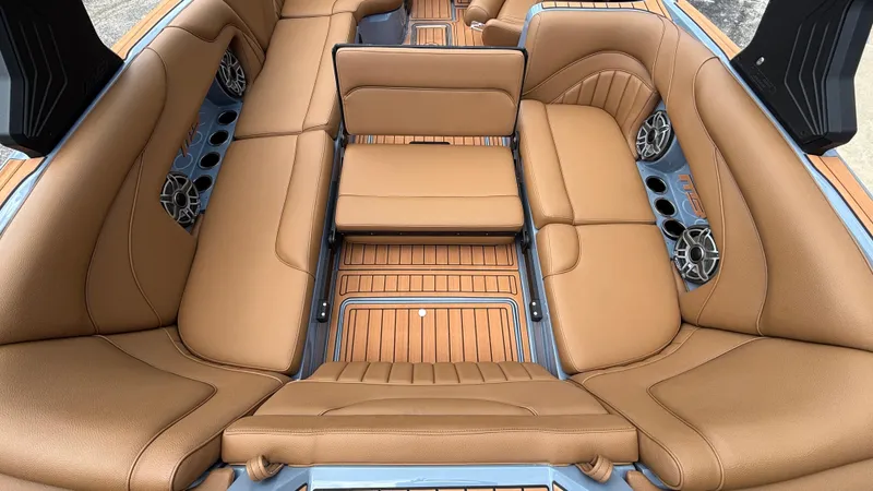 Slide: The Image of Luxurious interior of 2025 MB B52 23 Alpha boat with tan leather seating. - 48