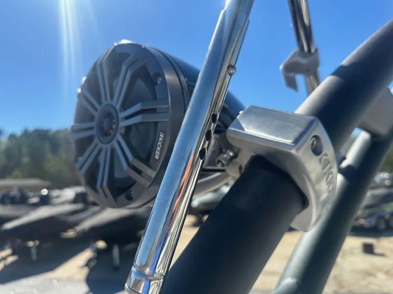 Slide: The Image of Close-up of 2024 Tahoe 210 S boat speaker and mounting hardware. - 4