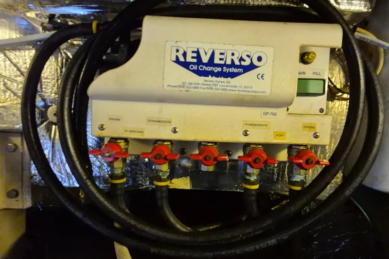Slide: The Image of Reverso oil change system in 1997 Able 44 Downeast Express Cruiser engine room. - 44
