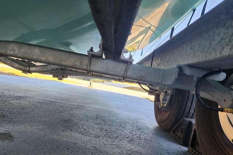 Slide: The Image of Underside view of a 2017 Bulls Bay 230 Center Console boat on a trailer. - 67