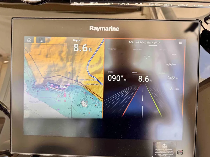 Slide: The Image of Raymarine navigation display on 2018 Boston Whaler 350 Outrage, showing depth and heading. - 34