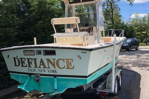 Slide: The Image of 1982 Mako 23 Inboard Diesel boat named "Defiance" on trailer, Islip, New York. - 7