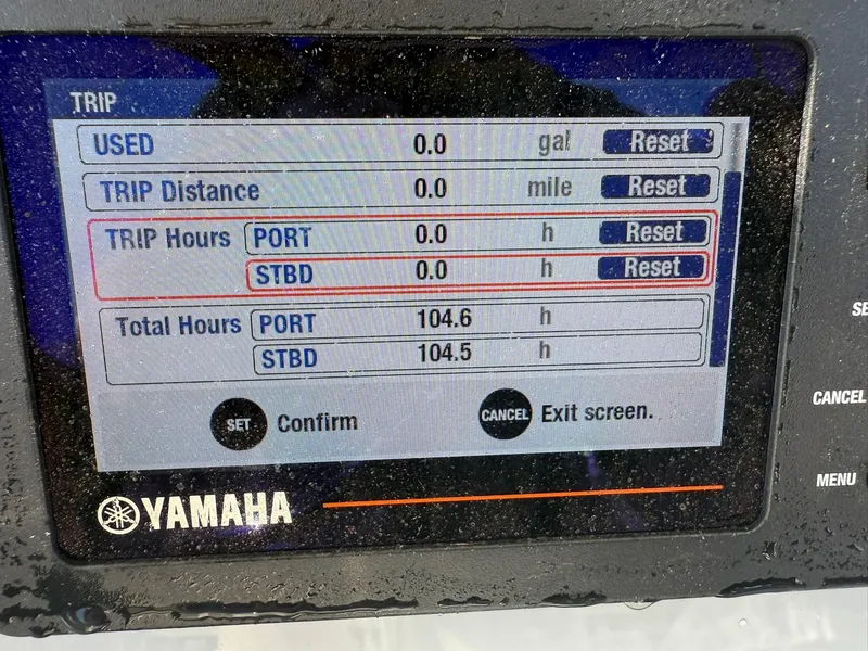 Slide: The Image of Yamaha display showing trip and total hours for Pursuit S 268 Sport, 2023 model. - 17