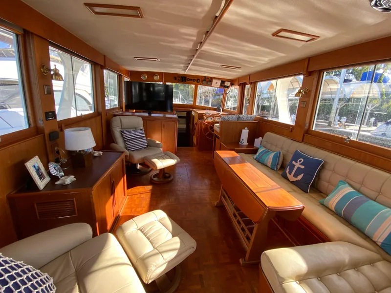 Slide: The Image of Luxurious interior of 1992 Grand Banks 46 Europa yacht with elegant seating and decor. - 21