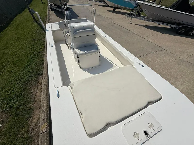 Slide: The Image of 2015 Key West 177 Skiff boat on trailer, viewed from above. - 10