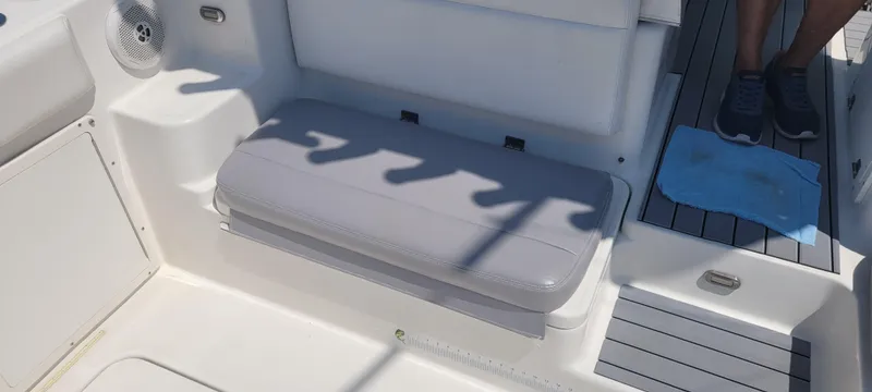 Slide: The Image of Century 30 boat interior, 2015 model, featuring a cushioned seat and speaker. - 8