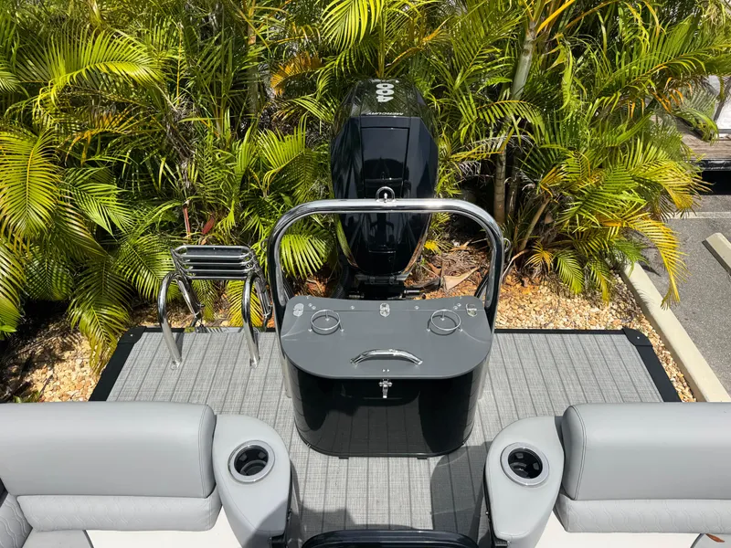 Slide: The Image of 2025 Avalon Catalina Platinum Quad Lounge boat with sleek design and modern features. - 29