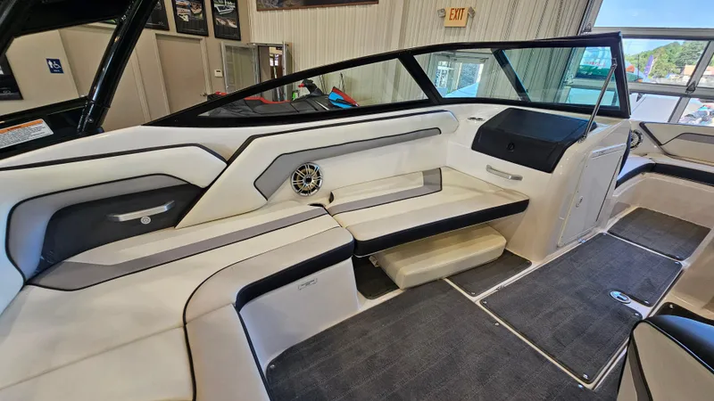 Slide: The Image of 2017 Yamaha Boats AR195 interior with sleek seating and modern design. - 10