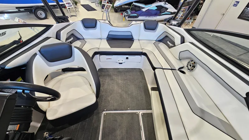Slide: The Image of 2017 Yamaha Boats AR195 interior with sleek seating and modern design. - 7
