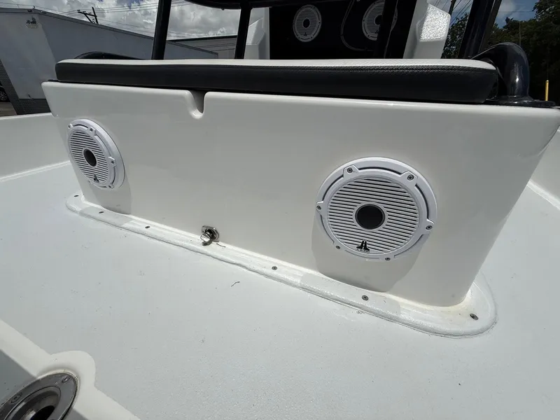 Slide: The Image of 2015 SCB Recon boat with dual marine speakers on deck. - 19