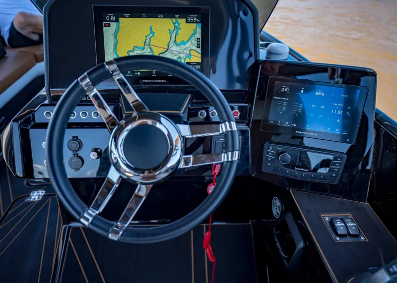 Slide: The Image of Futuristic Paradigm 236 boat dashboard with advanced navigation and control systems, 2025 model. - 28