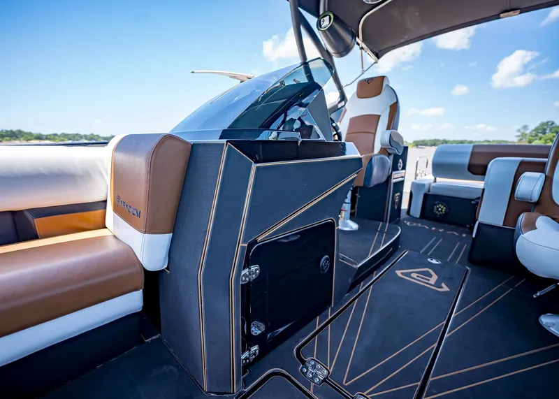 Slide: The Image of Luxurious interior of 2025 Paradigm 236 boat with modern seating and sleek design. - 39