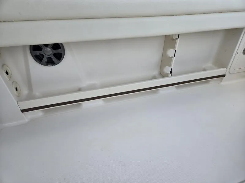 Slide: The Image of 2019 Grady-White Freedom 235 boat interior detail with speaker and storage compartment. - 10