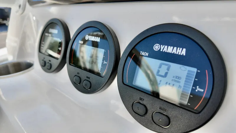 Slide: The Image of Close-up of Yamaha gauges on a 2023 Sea Fox 268 Commander boat. - 13