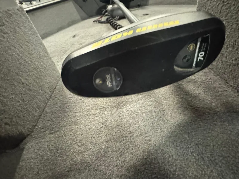 Slide: The Image of 2017 Lund 1850 Impact XS boat interior with trolling motor detail. - 14