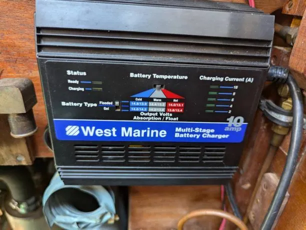 Slide: The Image of West Marine multi-stage battery charger in a 1979 Sabre 28-2 sailboat. - 36
