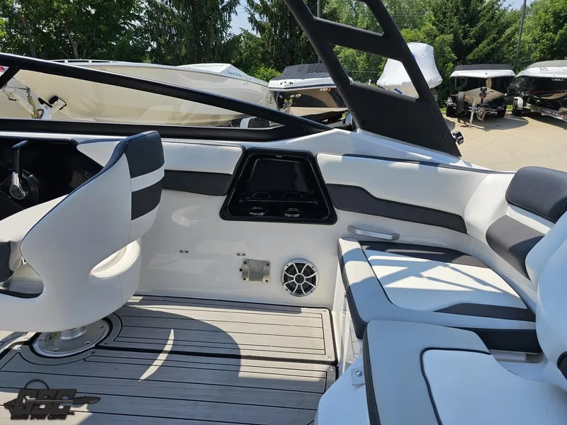 Slide: The Image of 2022 Yamaha Boats 195S interior with sleek seating and modern design. - 40