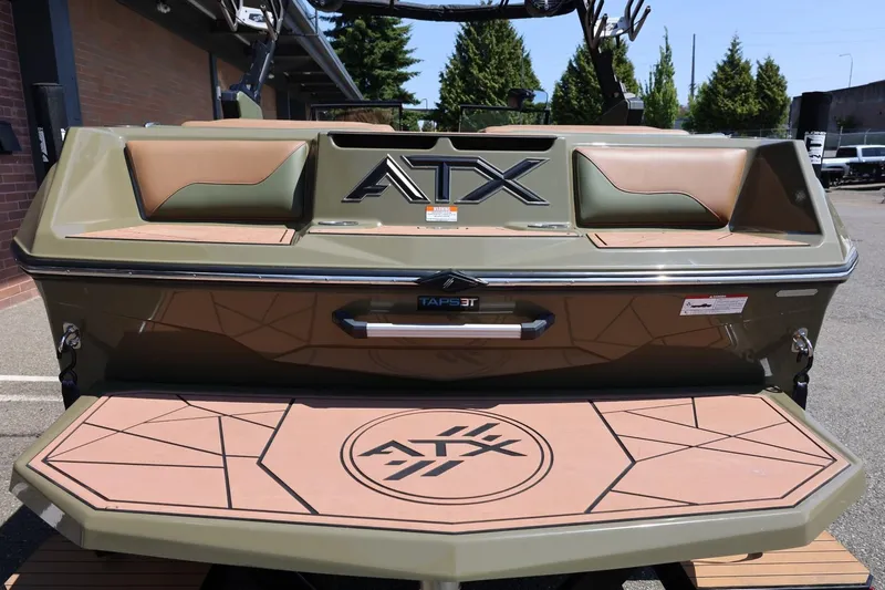 Slide: The Image of 2023 ATX Surf Boats 22 Type-S rear view with custom deck design. - 17