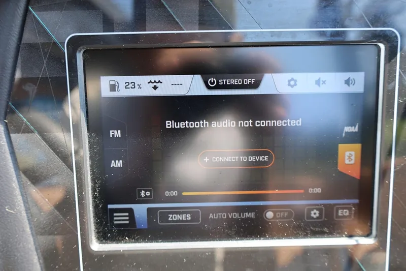 Slide: The Image of 2023 ATX Surf Boats 22 Type-S dashboard showing Bluetooth audio not connected. - 37