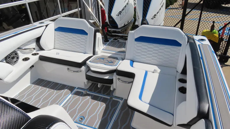 Slide: The Image of 2023 Sunsation 32 CCX boat interior with stylish seating and modern design. - 14