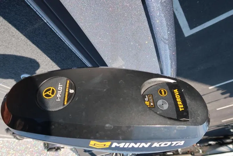 Slide: The Image of Minn Kota Terrova trolling motor on 2024 Warrior 238 DC boat deck. - 22