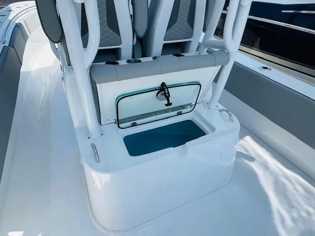Slide: The Image of 2025 Cape Horn 34 T boat interior with seating and storage compartment. - 10
