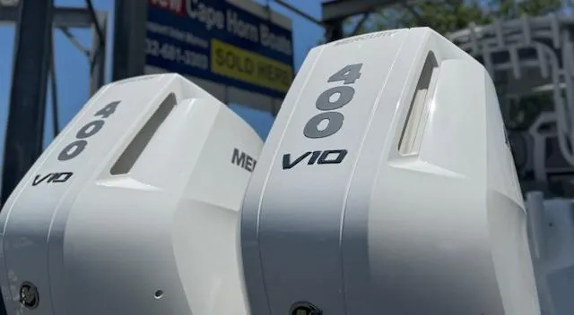 Slide: The Image of Twin Mercury 400 V10 outboard engines on a 2025 Cape Horn 34 T boat. - 3