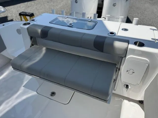 Slide: The Image of 2025 Cape Horn 34 T boat with foldable seating and storage compartment. - 9