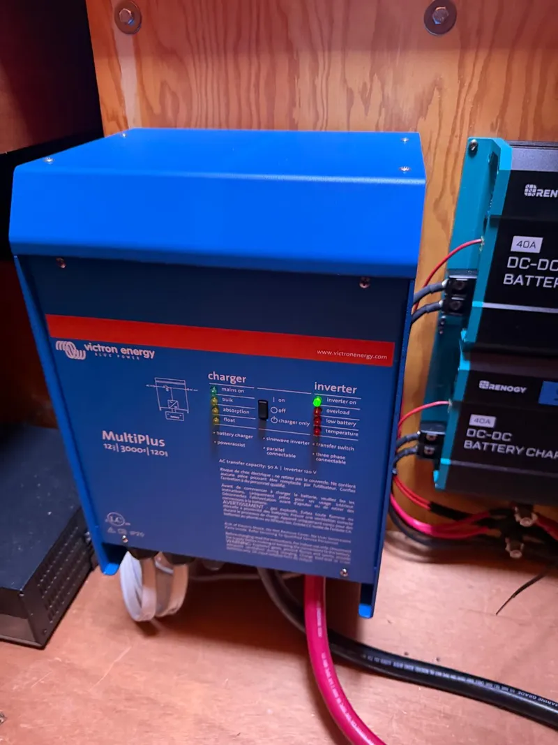 Slide: The Image of Victron Energy MultiPlus charger and inverter in Lagoon 380 S2, 2011 model, boat electrical system. - 46