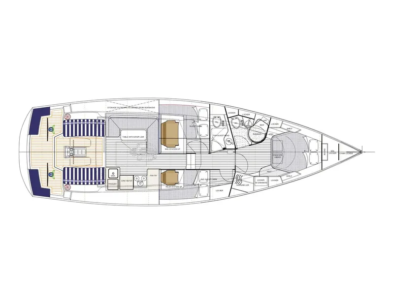 Slide: The Image of 2024 Tartan 455 yacht floor plan, detailed layout with cabins and amenities. - 27