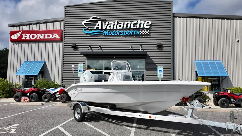 Slide: The Image of 2026 ALK2 Powerboats 18 CRS on trailer at Avalanche Motorsports dealership. - 0