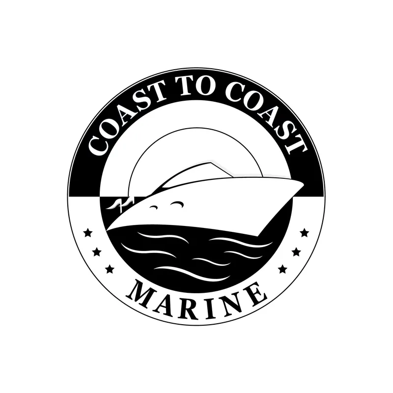 Slide: The Image of Coast to Coast Marine logo featuring a stylized boat and waves, black and white design. - 5