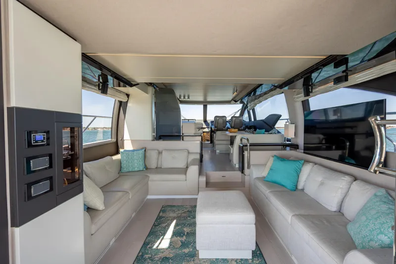 Slide: The Image of Luxurious interior of 2019 Azimut 66 FLY yacht with elegant seating and modern decor. - 41
