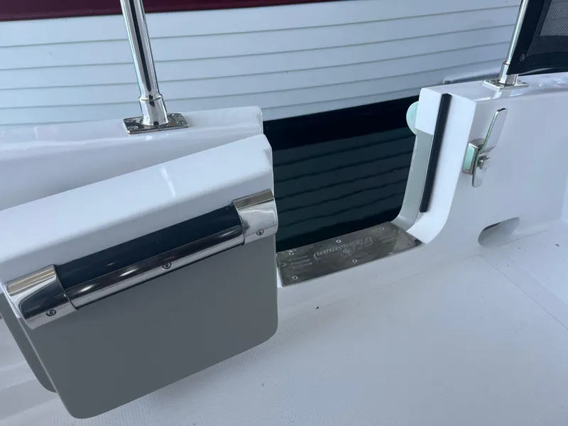 Slide: The Image of Helmsman Trawlers 43E Pilothouse 2025 boat deck with stainless steel fittings. - 42