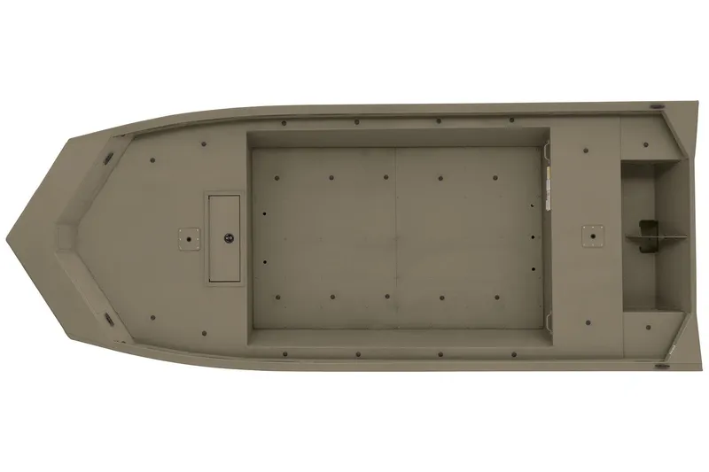 Slide: The Image of 2026 Tracker Grizzly 1860 boat, empty interior, beige color, angled view. - 3