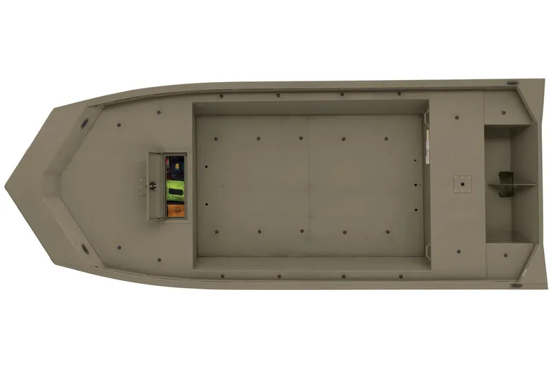 Slide: The Image of 2026 Tracker Grizzly 1860 boat, top view, spacious interior, olive green finish. - 4