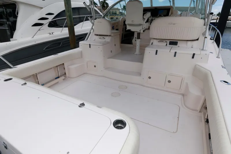 Slide: The Image of 2007 Grady-White Express 360 boat interior with spacious deck and seating. - 8