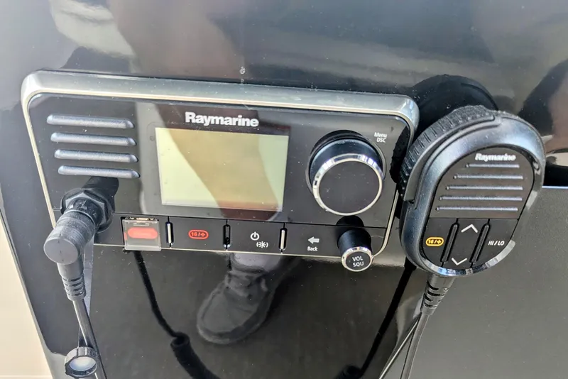 Slide: The Image of Raymarine marine radio system on 2017 Sea Ray Sundancer 280 boat dashboard. - 20