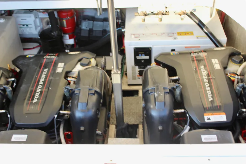 Slide: The Image of Engine compartment of a 2015 Regal 35 Sport Coupe with Volvo Penta engines. - 62