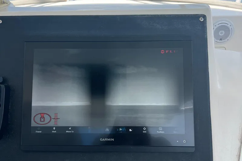Slide: The Image of Garmin display on 2005 Cabo 40 Flybridge boat, showing FLIR thermal imaging interface. - 23