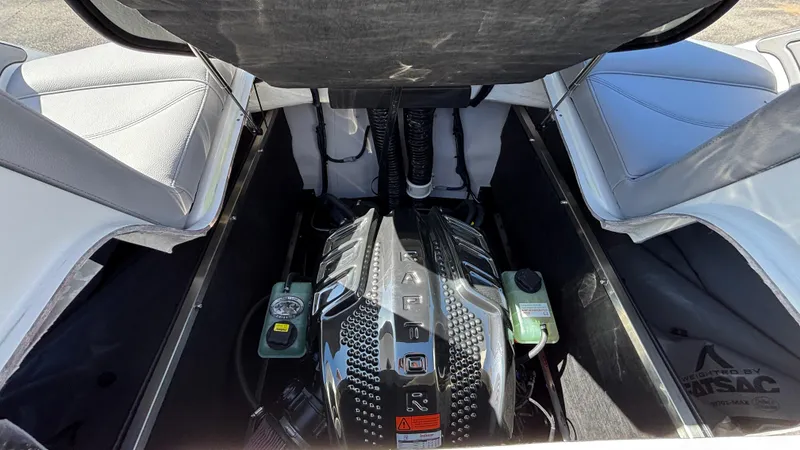 Slide: The Image of Engine compartment of 2025 MB B52 25 Alpha boat, showcasing modern design and components. - 29