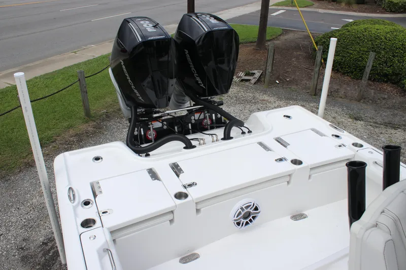 Slide: The Image of 2026 Tidewater 2700 Carolina Bay boat with dual Mercury outboard engines. - 21