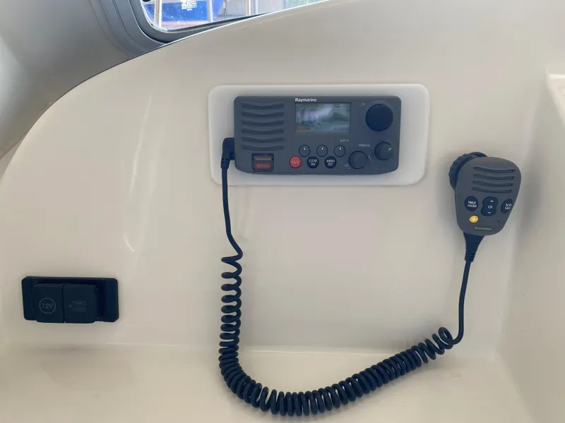 Slide: The Image of VHF radio system on 2005 MJM 34z Downeast boat dashboard. - 20