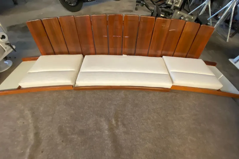 Slide: The Image of Wooden boat seating with white cushions, MJM 34z Downeast 2005 model. - 30